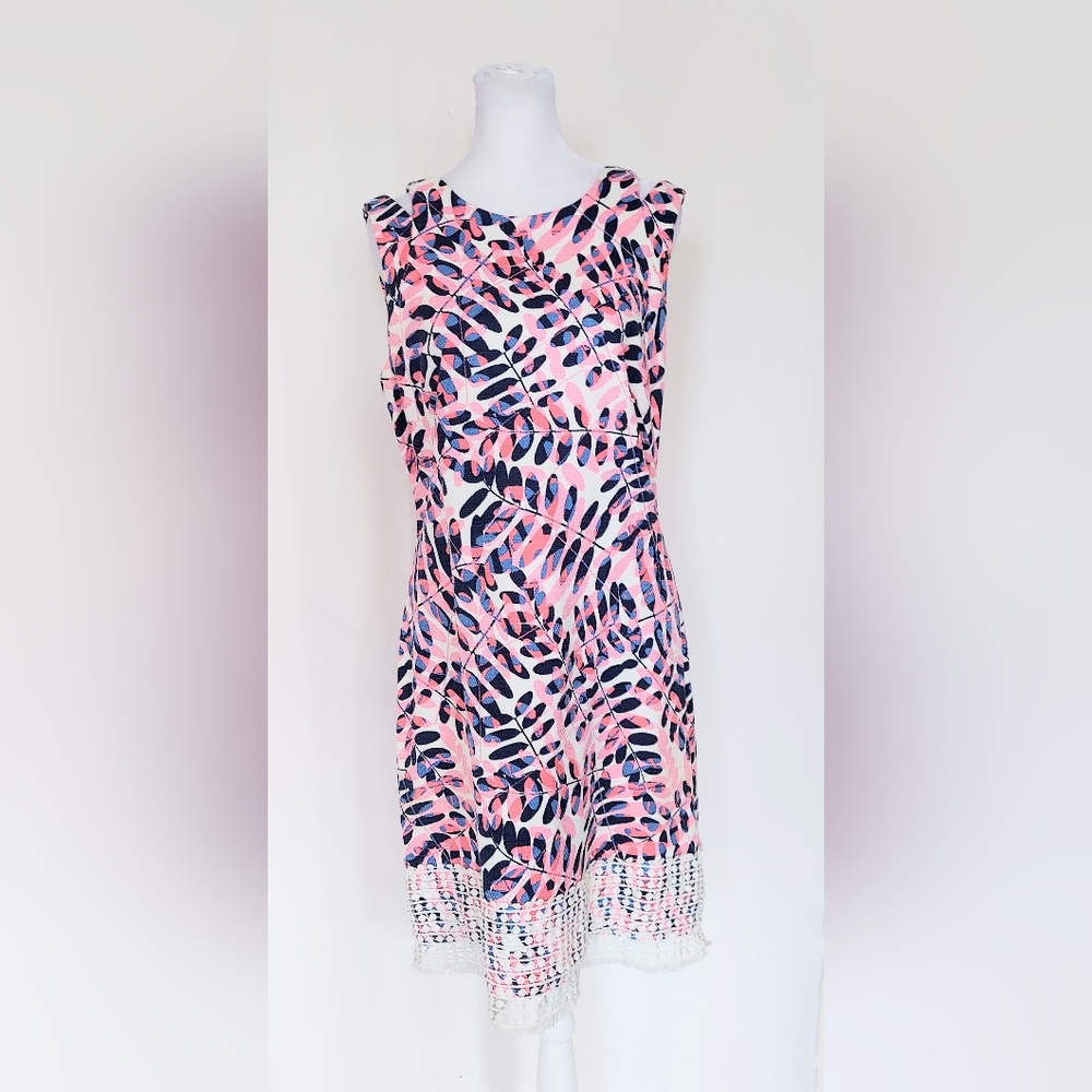 Taylor Sleeveless Crochet Trim Multi Color Floral Shift Dress Size 10
